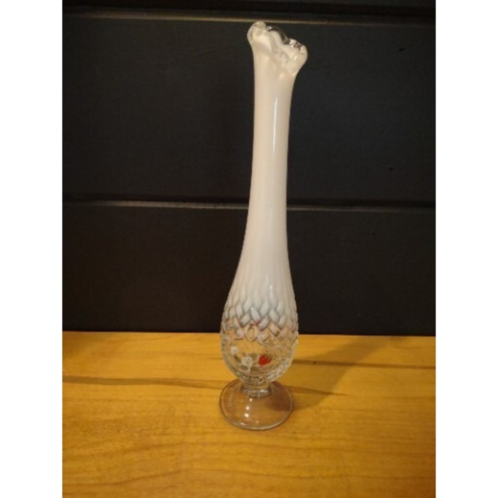 Vintage Fenton Hand Painted Opalescent Bud Vase Signed N. Roberts